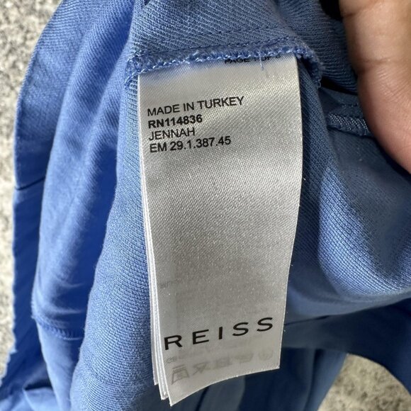 Reiss Dress Womens 6 Blue Jennah Cutout Puff Sleeve Midi Tie Back Linen - Picture 6 of 8